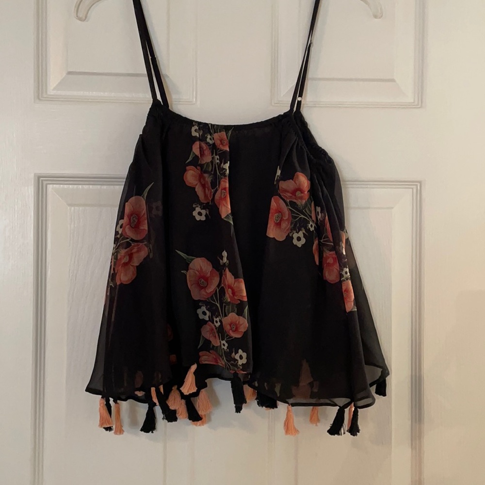 Anthropologie floral tank with fringe